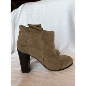 Lemare Italian‎ Tan Beige Suede Leather High Heel Block Booties SZ EU 38 US 7.5